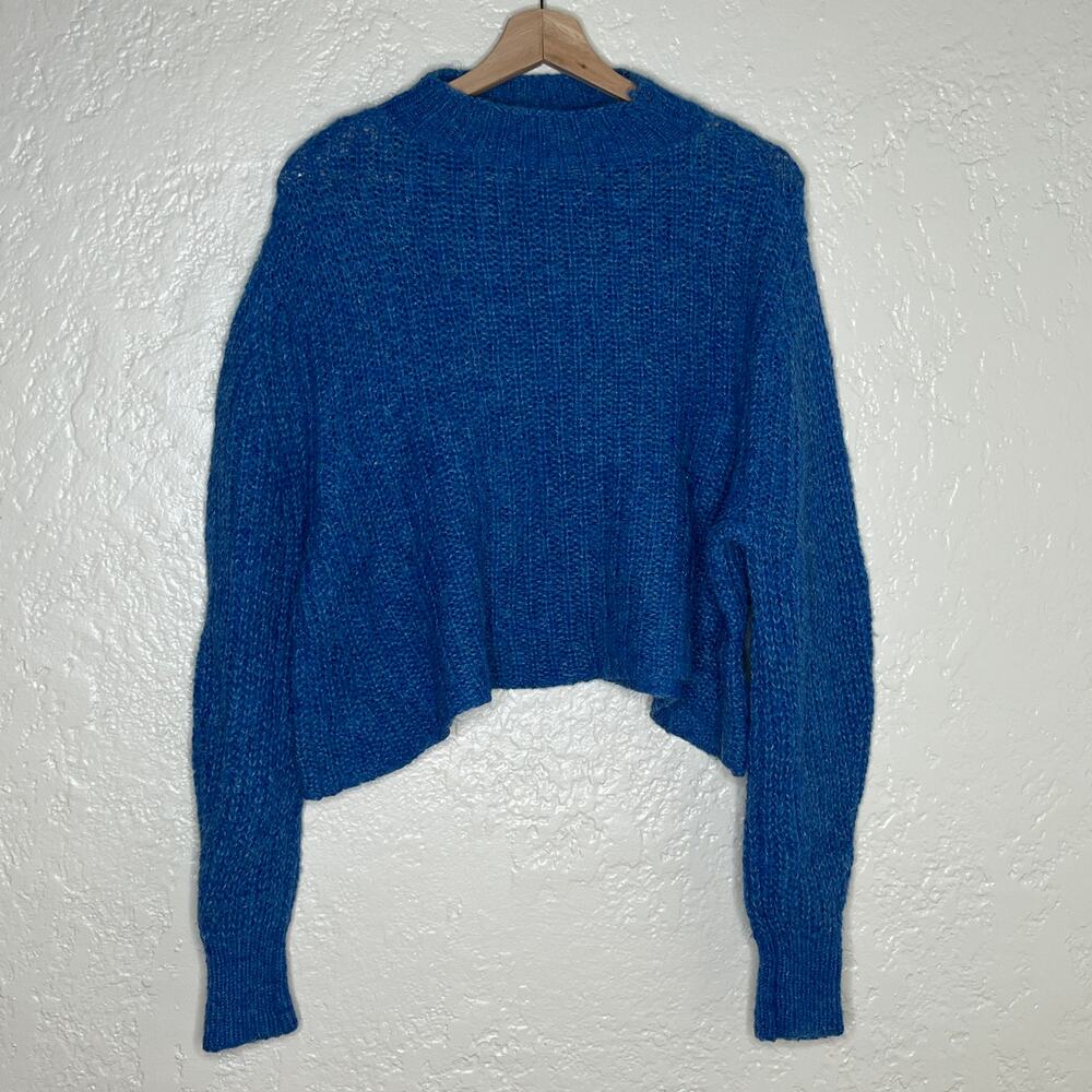 Happy x Nature Oversized Mock Neck Sweater‎ Cozy Minimalist Women Blue XS